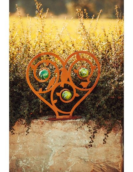 Edelrost Skulptur Vogelherz - inkl. 3 Glaskugeln - Höhe 55 cm Edelrost Skulptur Vogelherz - inkl. 3 Glaskugeln - Höhe 55 cm