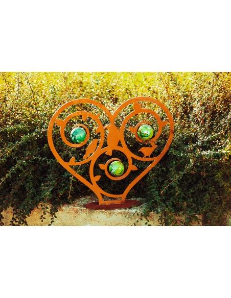 Edelrost Skulptur Vogelherz - inkl. 3 Glaskugeln - Höhe 55 cm Edelrost Skulptur Vogelherz - inkl. 3 Glaskugeln - Höhe 55 cm