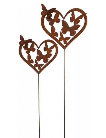 Gartenstecker Schmetterlingsherz als Gartenstecker - 120 cm hoch Schmetterlinge in einem Herz als Gartenstecker.

Höhe 37 cm
