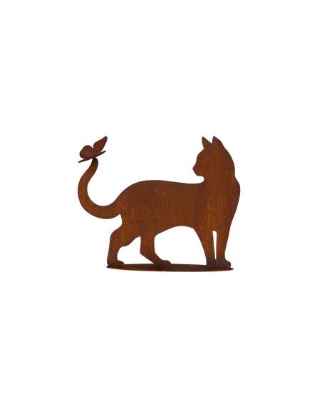 Tiere - Edelrost Tierfiguren Katze gehend mit schmetterling  auf Platte - 50 cm breit Katze gehend mit einem Schmetterling.

H
