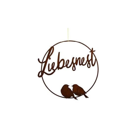 Deko Ringe Ring - Liebesnest mit 2 Vögeln - Ø 50 cm Ring zum Hängen mit einem "Liebesnest"-Schriftzug und 2 Vögeln.

Durchmess