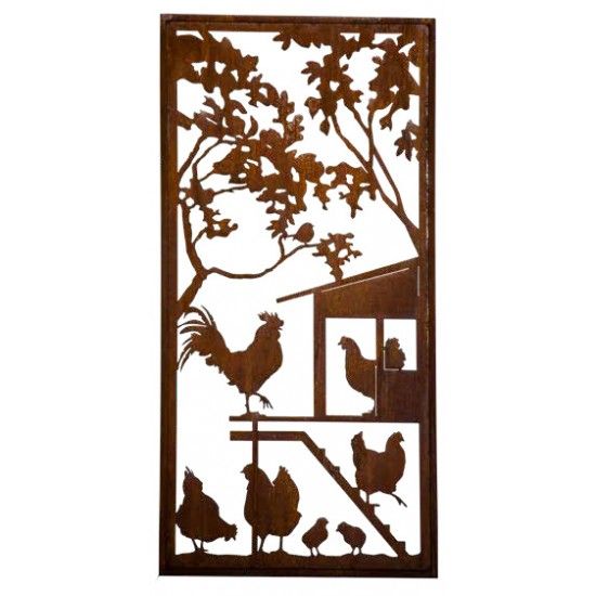 Sichtschutzwände und Paravents Sichtschutzwand Hühner - Huhn auf der Treppe - Höhe 200x200 cm Sichtschutzwand "Hühner" mit einem