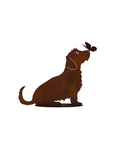 Deko Hunde Rauhaardackel - Toni - mit Schmetterling auf der Nase - sitzend - Höhe 45 cm 
Höhe 45 cm
Breit 55 cm
