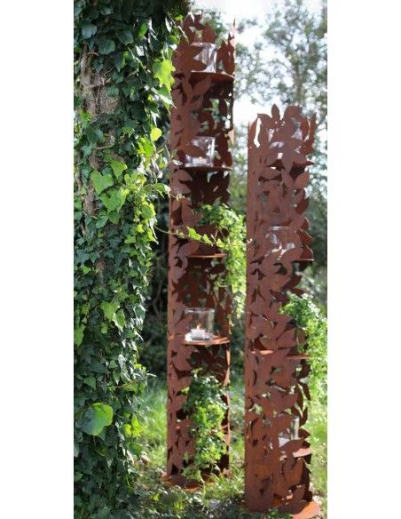 Windlichtsäule Metall oder Holz mit Glas  Windlichtsäule „Komorebi“  mit 4 Zwischenböden - Höhe 147cm Komorebi bedeutet auf Japa