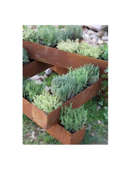 Blumentöpfe - Pflanztöpfe in Edelrost Pflanztopf - Brick -  aus 2mm Stahl mit leicht erhöhtem Boden  - Länge 120 cm 
Höhe 15 cm