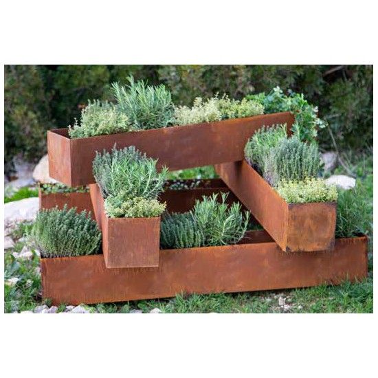 Blumentöpfe - Pflanztöpfe in Edelrost Pflanztopf - Brick -  aus 2mm Stahl mit leicht erhöhtem Boden  - Länge 120 cm 
Höhe 15 cm