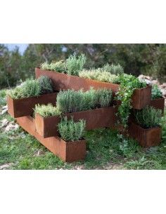 Blumentöpfe - Pflanztöpfe in Edelrost Pflanztopf - Brick -  aus 2mm Stahl mit leicht erhöhtem Boden  - Länge 100 cm  2