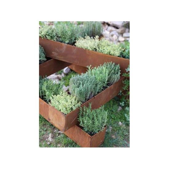 Blumentöpfe - Pflanztöpfe in Edelrost Pflanztopf - Brick -  aus 2mm Stahl mit leicht erhöhtem Boden  - Länge 100 cm 