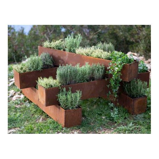 Blumentöpfe - Pflanztöpfe in Edelrost Pflanztopf - Brick -  aus 2mm Stahl mit leicht erhöhtem Boden  - Länge 80 cm 
Höhe 15 cm
