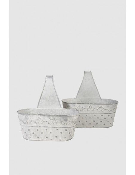Pflanzgefäße + Schalen + Kronen 2er Set Deko Blumenkasten Hängetopf weiß - Alisa - Länge 25 cm Niedliche Blumenkasten im Shabby 