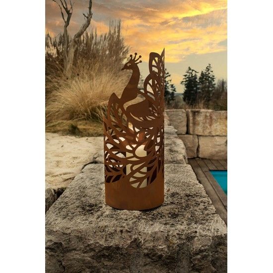 Windlicht Pfau aus Metall - Höhe 50 cm