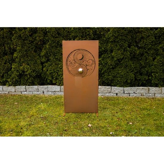 Sichtschutzwand Ying und Yang - aus Metall inkl. Edelstahlkugel