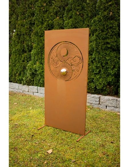 Sichtschutzwand Ying und Yang - aus Metall inkl. Edelstahlkugel