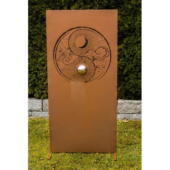 Sichtschutzwand Ying und Yang - aus Metall inkl. Edelstahlkugel
