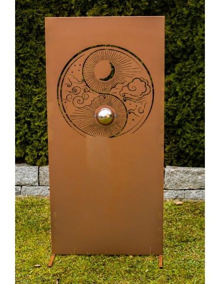Sichtschutzwand Ying und Yang - aus Metall inkl. Edelstahlkugel