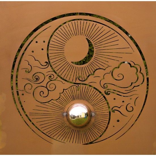 Sichtschutzwand Ying und Yang - aus Metall inkl. Edelstahlkugel