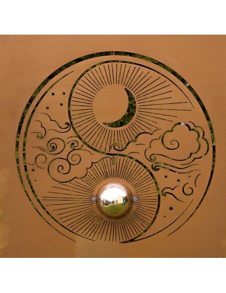 Sichtschutzwand Ying und Yang - aus Metall inkl. Edelstahlkugel