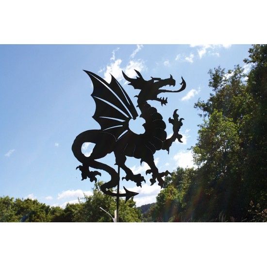 Metall Gartenstecker Drache - Gesamthöhe 82 cm