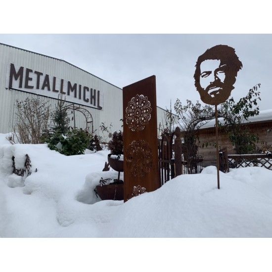 Menschen und Silhouetten Bud Spencer Gartenstecker - Kopf 30 cm hoch 
Kopf 30 cm hoch
Stab 120 cm
