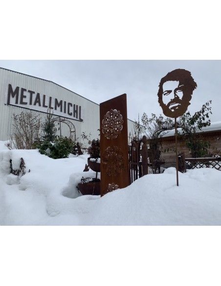 Menschen und Silhouetten Bud Spencer Gartenstecker - Kopf 30 cm hoch 
Kopf 30 cm hoch
Stab 120 cm
