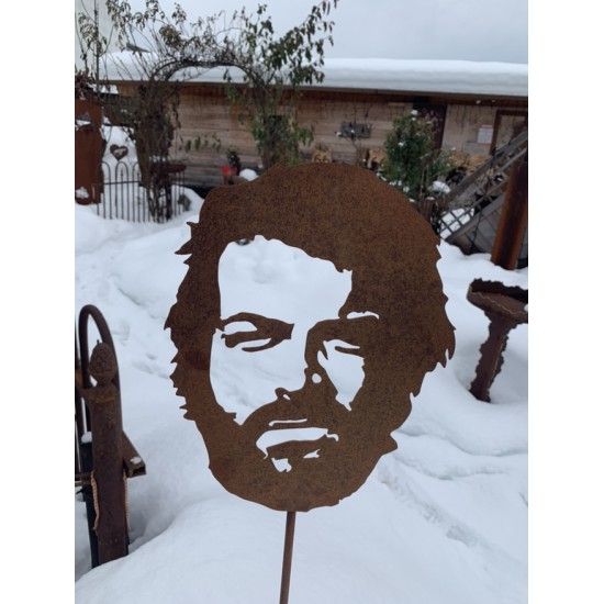 Menschen und Silhouetten Bud Spencer Gartenstecker - Kopf 30 cm hoch 
Kopf 30 cm hoch
Stab 120 cm
