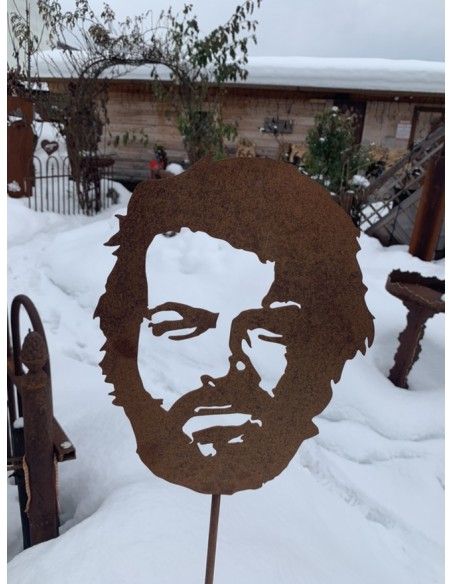 Menschen und Silhouetten Bud Spencer Gartenstecker - Kopf 30 cm hoch 
Kopf 30 cm hoch
Stab 120 cm
