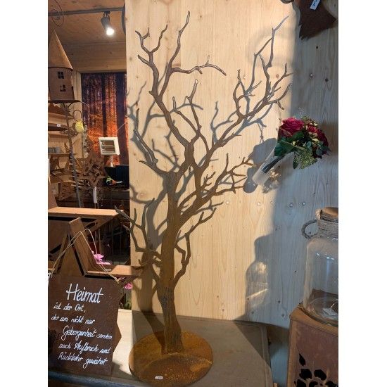 Deko Baum Albero - Herbstdeko mit verästeltem Zweig Knorriger Deko Baum auf Platte Höhe 120cm - flach Knorriger Edelrostbaum auf