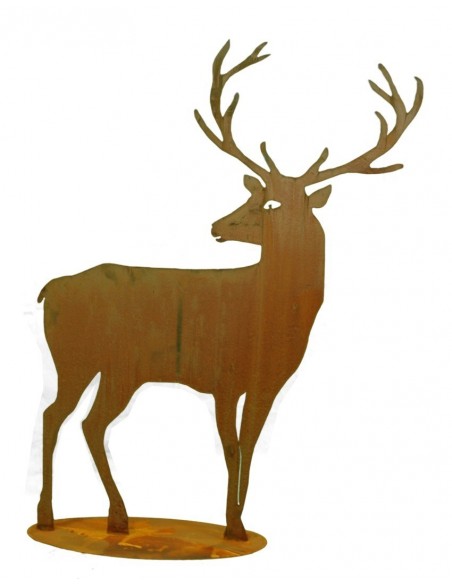 Rost Hirsch groß Höhe 100 cm nach hinten schauend - breites Geweih