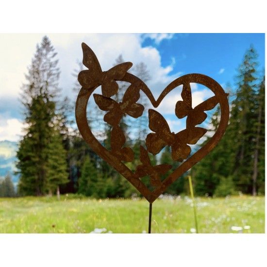 Gartenstecker Schmetterlingsherz als Gartenstecker - 37 cm hoch - klein Viele Schmetterlinge im Herz als Gartenstecker sorgen fü