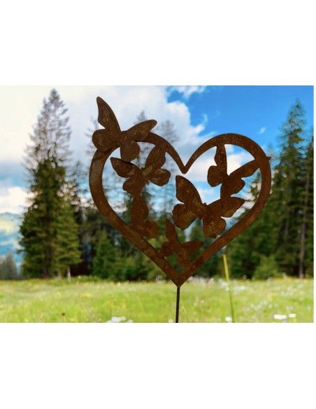 Gartenstecker Schmetterlingsherz als Gartenstecker - 37 cm hoch - klein Viele Schmetterlinge im Herz als Gartenstecker sorgen fü