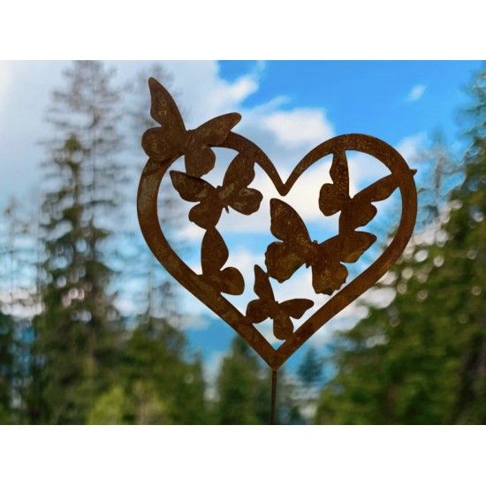 Gartenstecker Schmetterlingsherz als Gartenstecker - 37 cm hoch - klein Viele Schmetterlinge im Herz als Gartenstecker sorgen fü