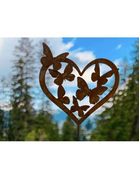 Gartenstecker Schmetterlingsherz als Gartenstecker - 37 cm hoch - klein Viele Schmetterlinge im Herz als Gartenstecker sorgen fü