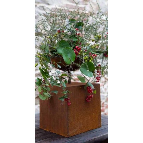 Skulpturen - Rostsäulen und Stelen Eckiges Podest mit Rohr für Steckverbindung - 50 cm hoch 30x30 cm Rechteckige Podest Säule mi