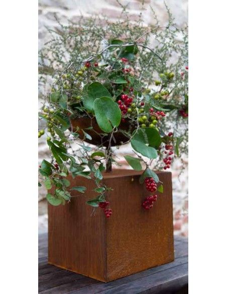 Skulpturen - Rostsäulen und Stelen Eckiges Podest mit Rohr für Steckverbindung - 50 cm hoch 30x30 cm Rechteckige Podest Säule mi