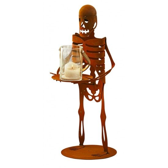 Deko Skelett mit Tablett - gruselige Halloween Deko für den Garten - Höhe 69 cm