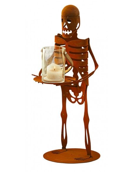 Deko Skelett mit Tablett - gruselige Halloween Deko für den Garten