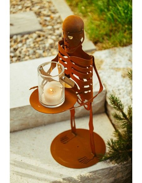 Deko Skelett mit Tablett - gruselige Halloween Deko für den Garten - Höhe 69 cm