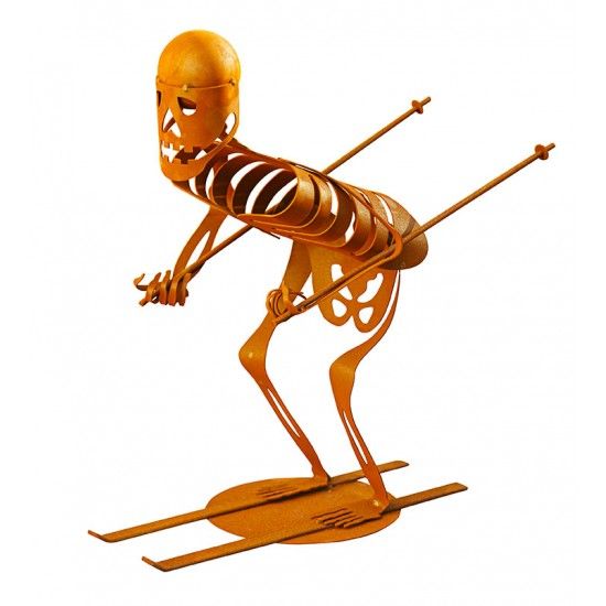 Skifahrendes Deko Skelett als gruselige Gartendeko für Halloween - Höhe 51 cm