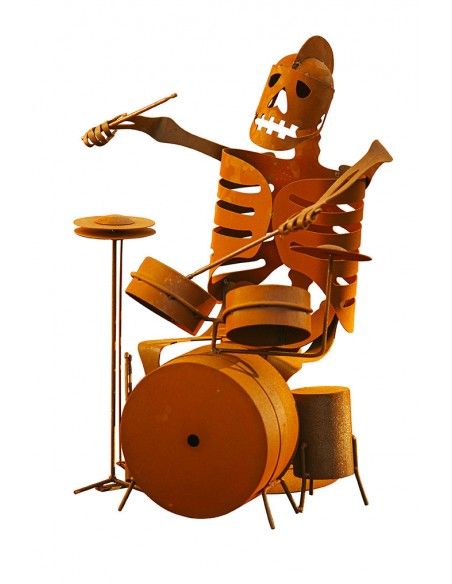 Deko Skelett als Schlagzeuger edelrost - Halloween Gartendeko