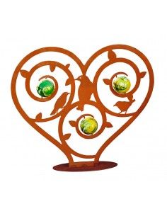 Edelrost Skulptur Vogelherz - inkl. 3 Glaskugeln - Höhe 55 cm