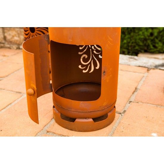 Edelrost Feuerstelle Gasflasche - Würfel - 128 cm hoch Feuertonne