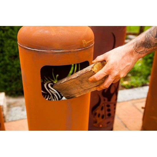 Edelrost Feuerstelle Gasflasche - Würfel - 128 cm hoch Feuertonne