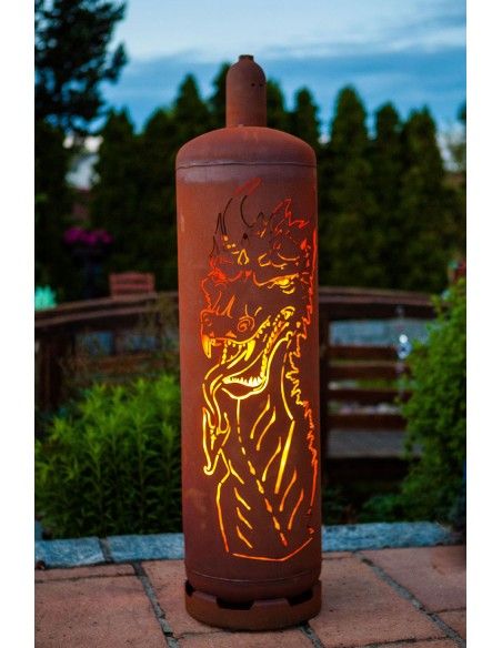 Feuertonne Gasflasche - Drache - 128 cm hoch