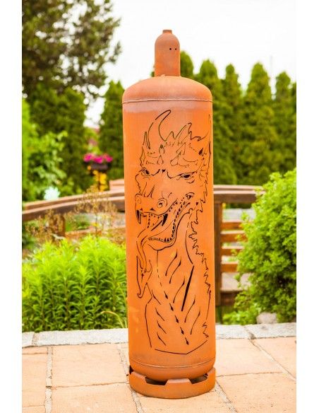 Feuertonne Gasflasche - Drache - 128 cm hoch