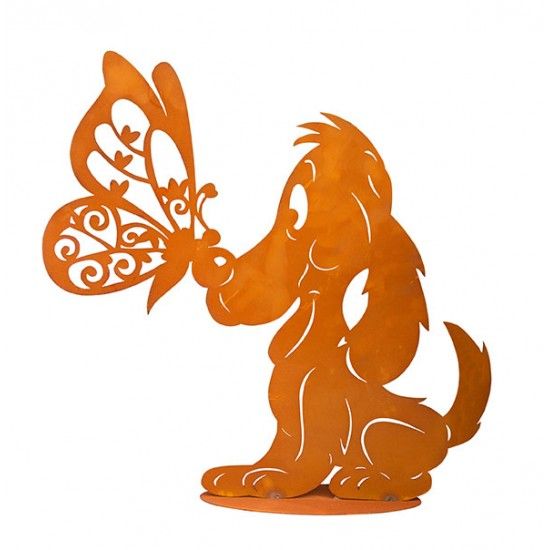 Deko Hund mit Schmetterling - Metall - Höhe 41 cm