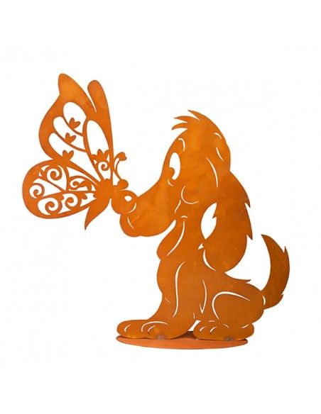 Deko Hund mit Schmetterling - Metall - Höhe 41 cm