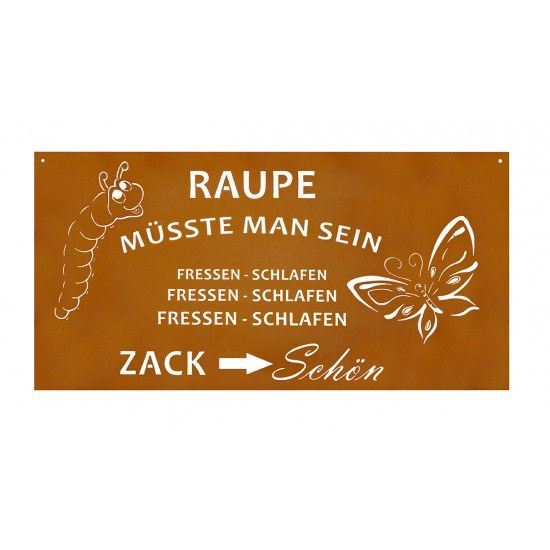 Edelrost Gedichttafel - Raupe müsste man sein, Breite 80 cm