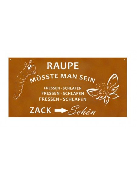 Edelrost Gedichttafel - Raupe müsste man sein, Breite 80 cm