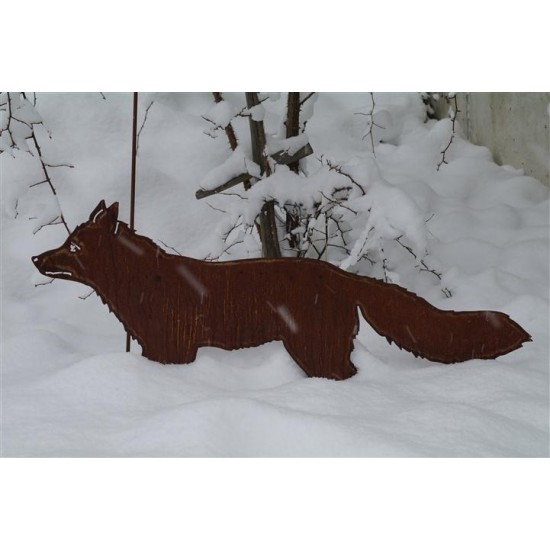 Gartendeko Rost Edelrost Deko Fuchs lebensgroß - 100 cm lang 
Dieser Fuchs ist eine lebensgroße Dekofigur aus Metall mit Rostpa