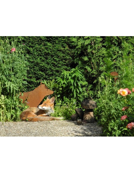 Gartendeko Rost Edelrost Deko Fuchs lebensgroß - 100 cm lang 
Dieser Fuchs ist eine lebensgroße Dekofigur aus Metall mit Rostpa